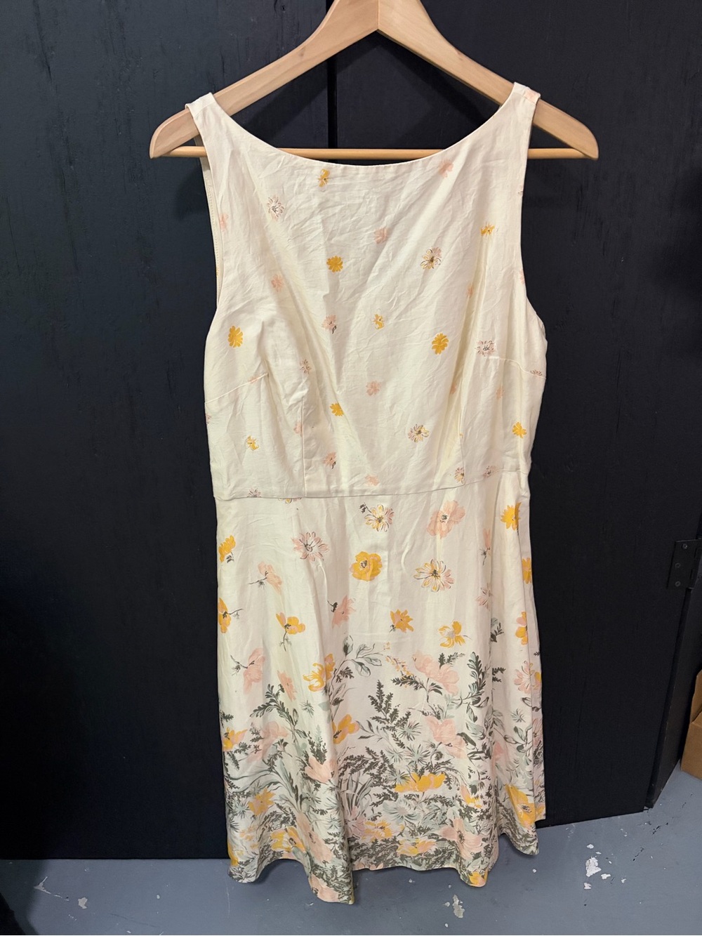 LOFT Cream Floral Midi Dress with Yellow & Pink Accents